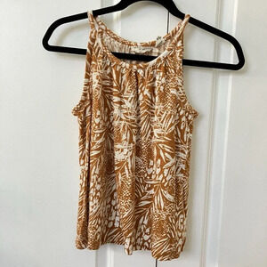 Christian Siriano 100% Linen Hawaiian Floral Botanical Tropical Halter Tank  Top
